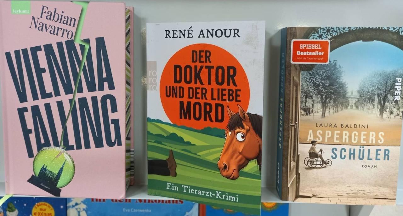 Abbildung der 3 Bücher Vienna Falling, Der Doktor und der liebe Mord, Aspergers Schüler